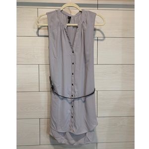 Long Grey Button Up Blouse with Belt